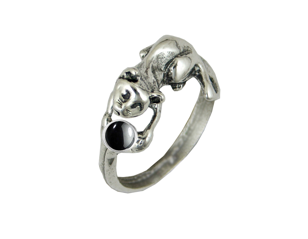 Sterling Silver Kitty Cat Ring With Hematite Size 6